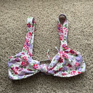 PacSun White Floral Bikini Top with Red and Purple Flowers